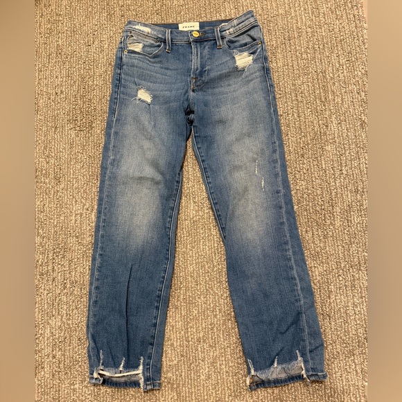 Frame Denim Denim - FRAME Le High Straight Jeans Women’s 26 Distressed Raw Hem Medium Wash